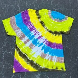 Hand Dyed Tie Dye Yellow Blue Purple T Shirt Size Large